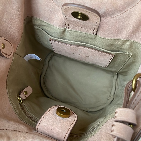 J Crew Blush Pink Suede Bracelet Bucket Crossbody Gold Italian Leather Frankie - Picture 15 of 16